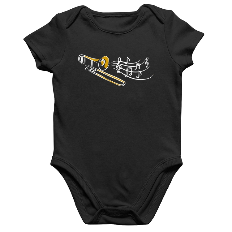Body Bebê Algodão Trombone Notas Musicais
