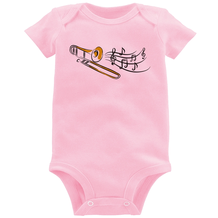 Body Bebê Trombone Notas Musicais - Rosa Bebê