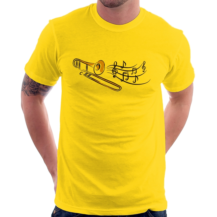 Camiseta Trombone Notas Musicais - Amarela