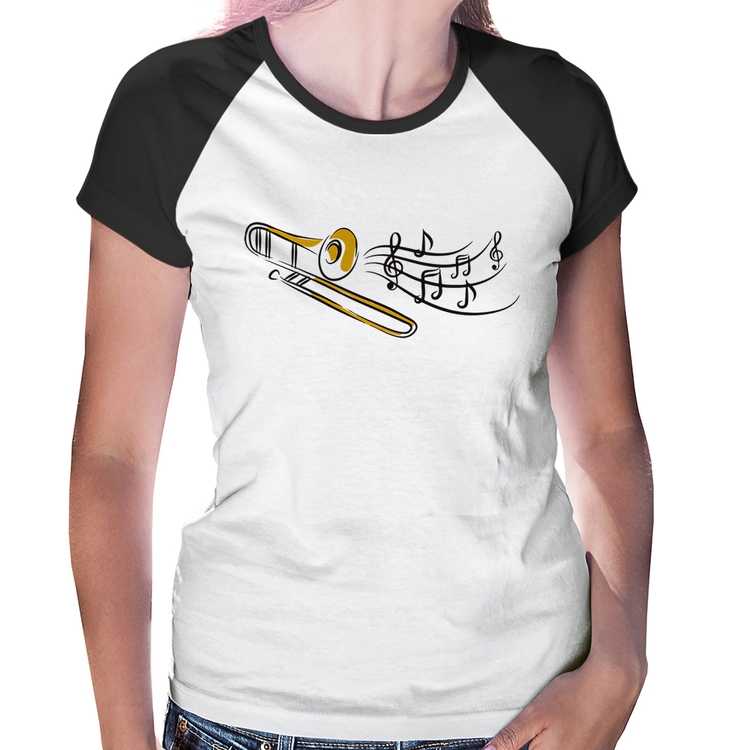 Baby Look Raglan Trombone Notas Musicais