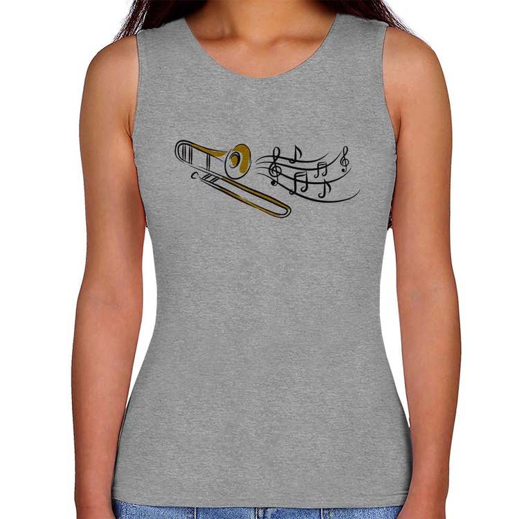 Regata Feminina Trombone Notas Musicais - Cinza
