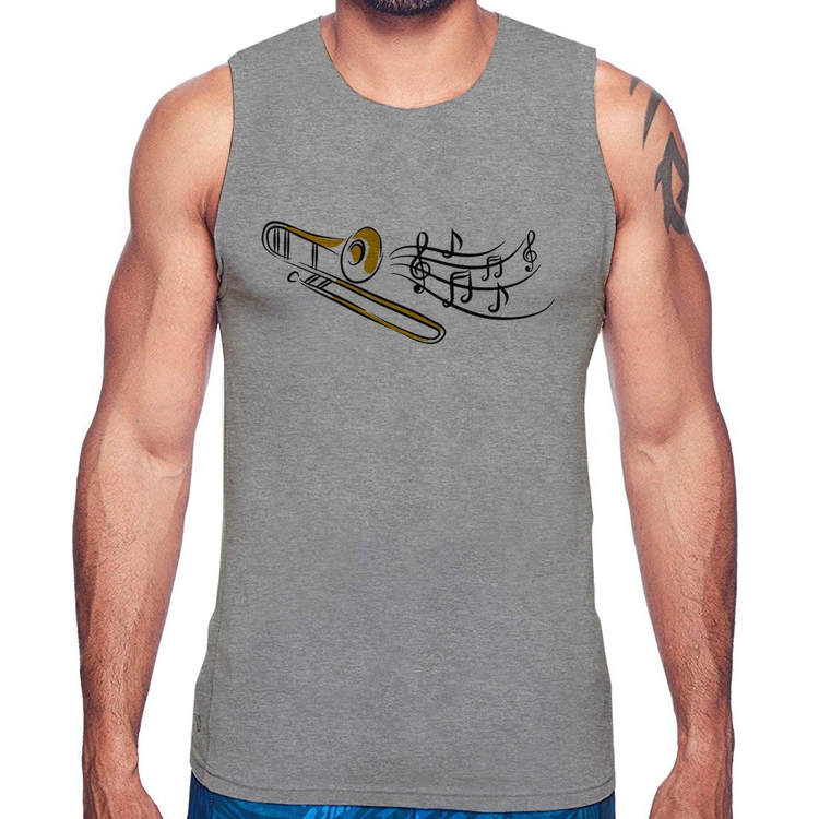 Regata Trombone Notas Musicais - Cinza