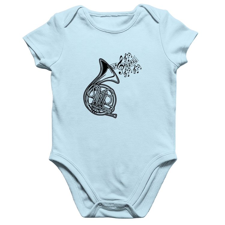 Body Bebê Algodão Trompa Notas Musicais - Azul Bebê