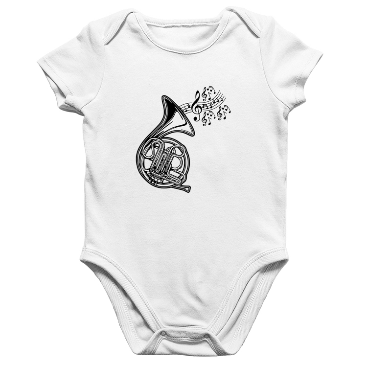Body Bebê Algodão Trompa Notas Musicais - Branco