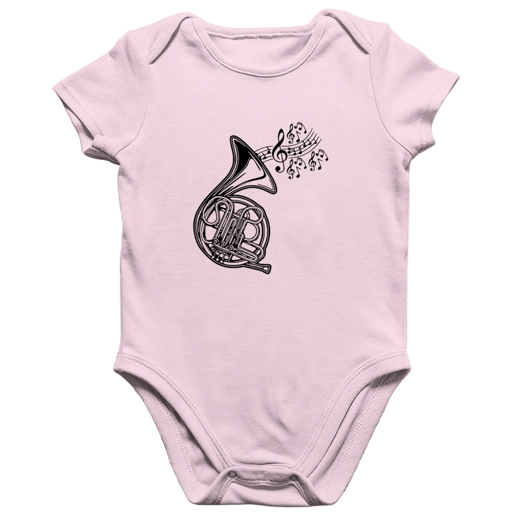 Body Bebê Algodão Trompa Notas Musicais - Rosa Bebê