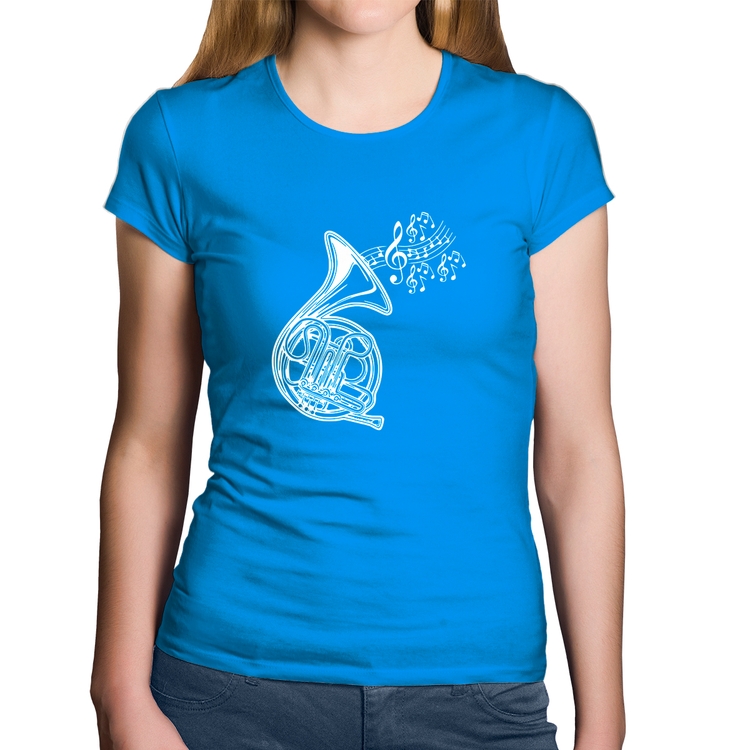 Baby Look Algodão Trompa Notas Musicais - Azul