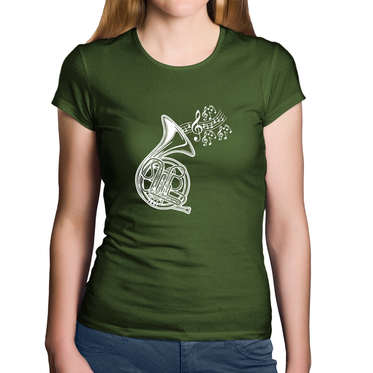 Baby Look Algodão Trompa Notas Musicais - Musgo