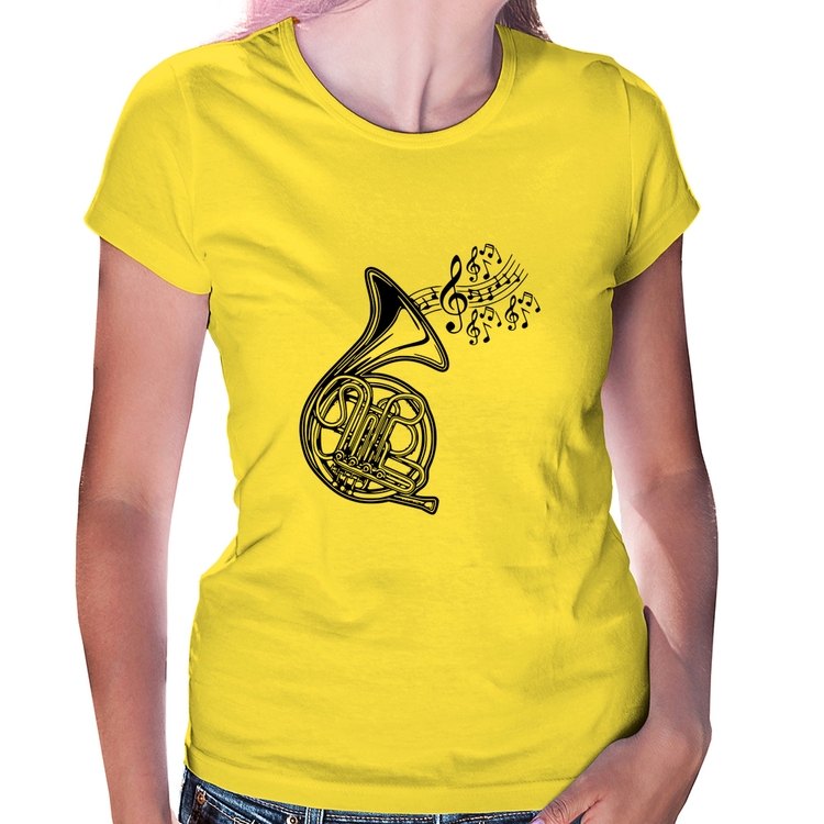 Baby Look Trompa Notas Musicais - Amarela