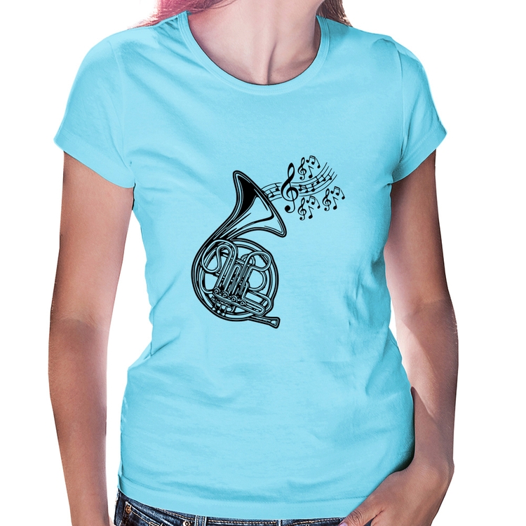 Baby Look Trompa Notas Musicais - Azul Bebê