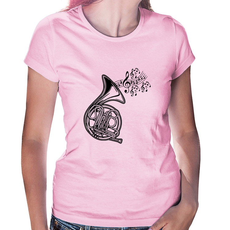 Baby Look Trompa Notas Musicais - Rosa Bebê