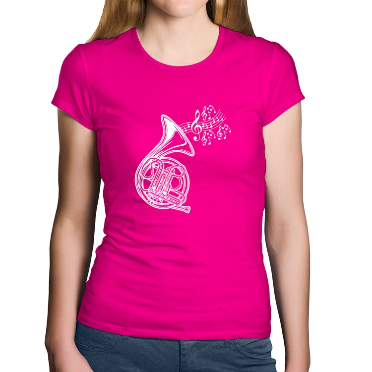 Baby Look Algodão Trompa Notas Musicais - Rosa