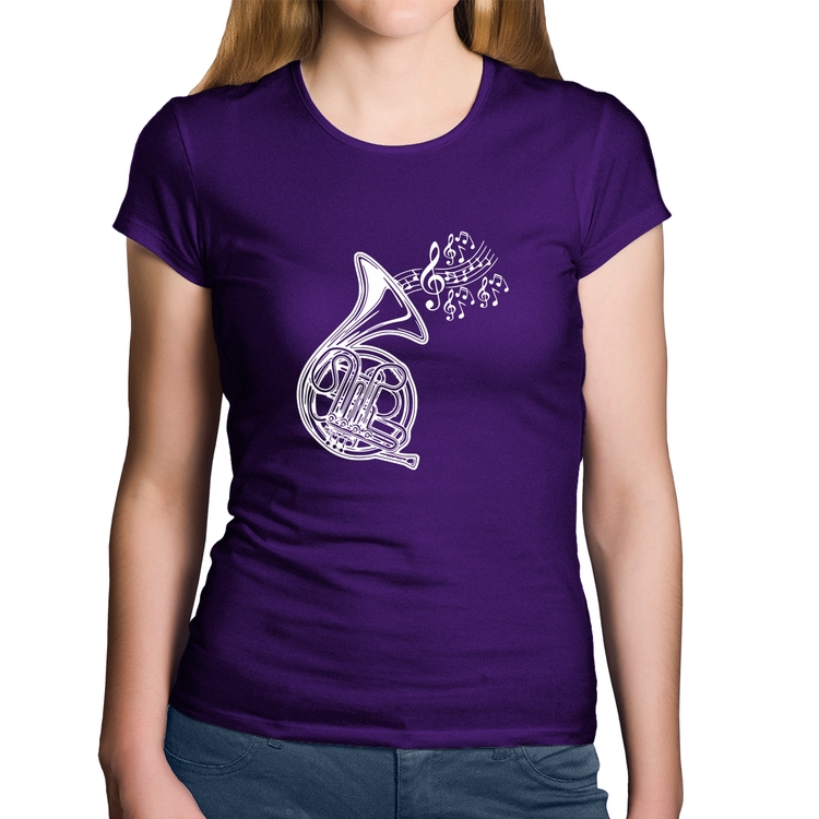 Baby Look Algodão Trompa Notas Musicais - Roxa