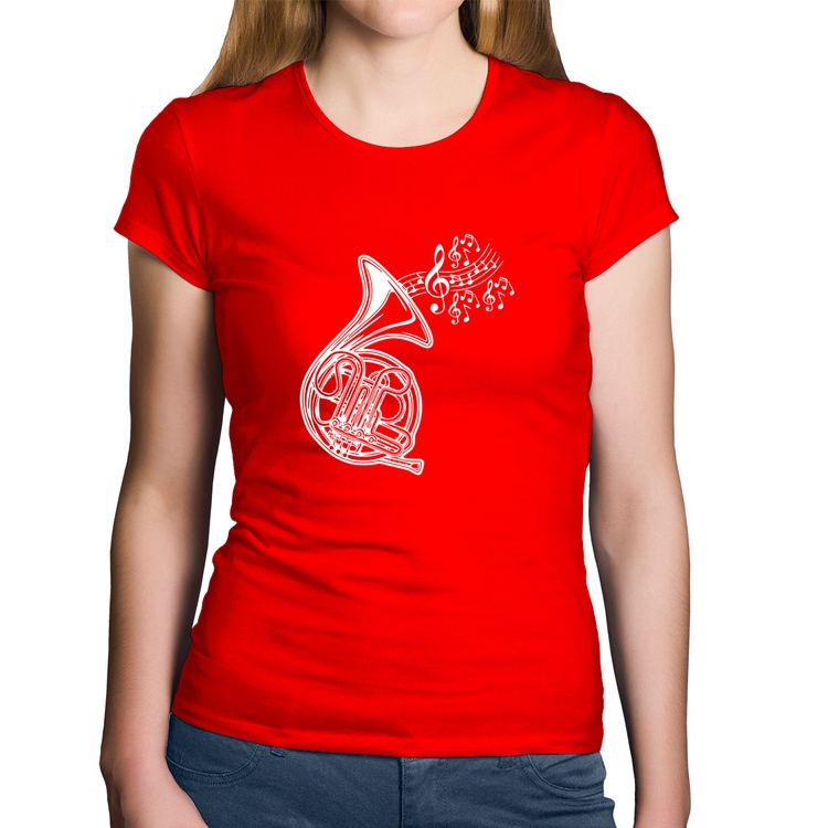 Baby Look Algodão Trompa Notas Musicais - Vermelha