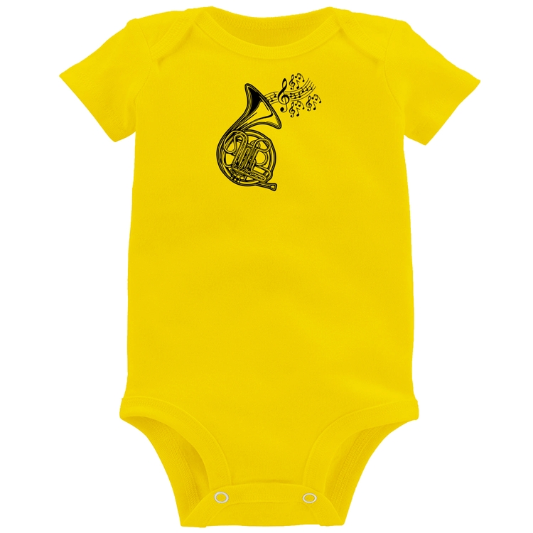 Body Bebê Trompa Notas Musicais - Amarelo