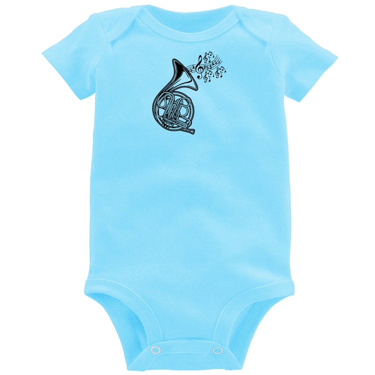 Body Bebê Trompa Notas Musicais - Azul Bebê