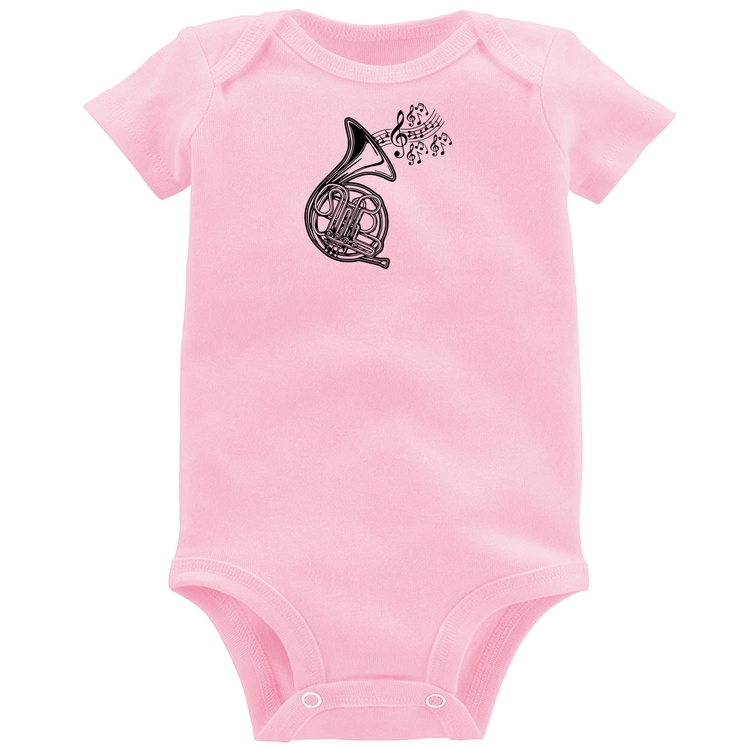 Body Bebê Trompa Notas Musicais - Rosa Bebê