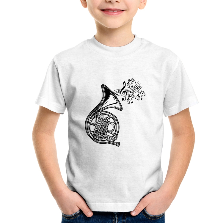 Camiseta Infantil Trompa Notas Musicais