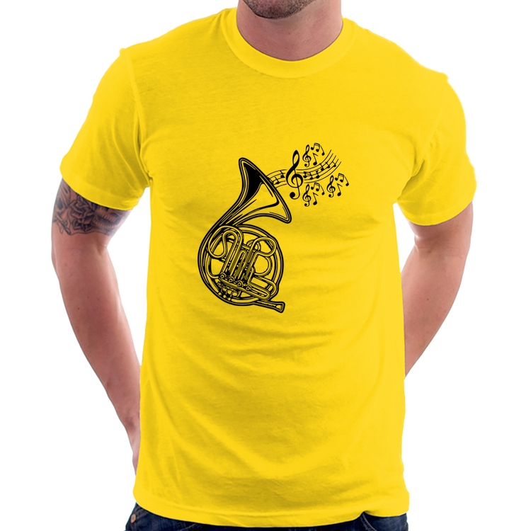 Camiseta Trompa Notas Musicais - Amarela