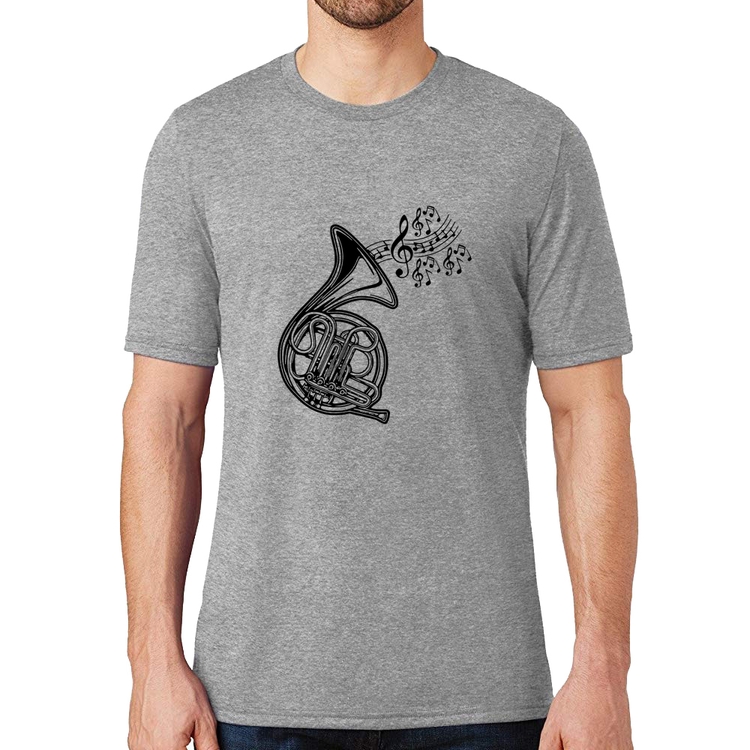 Camiseta Trompa Notas Musicais - Cinza