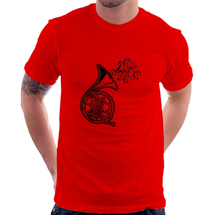 Camiseta Trompa Notas Musicais - Vermelha
