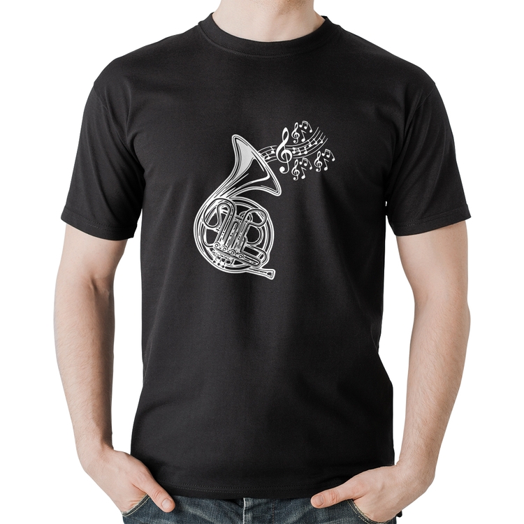 Camiseta Algodão Trompa Notas Musicais