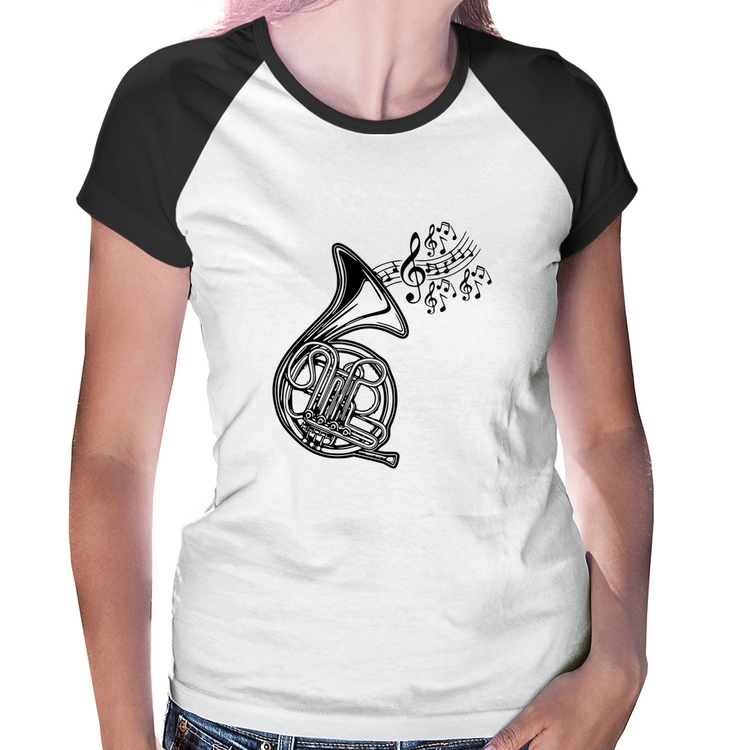 Baby Look Raglan Trompa Notas Musicais
