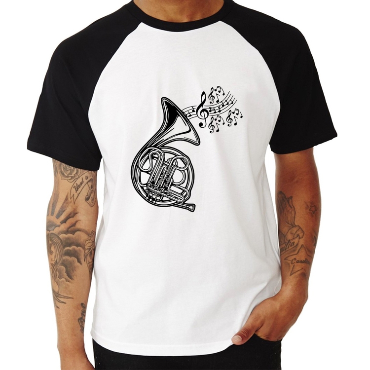 Camiseta Raglan Trompa Notas Musicais