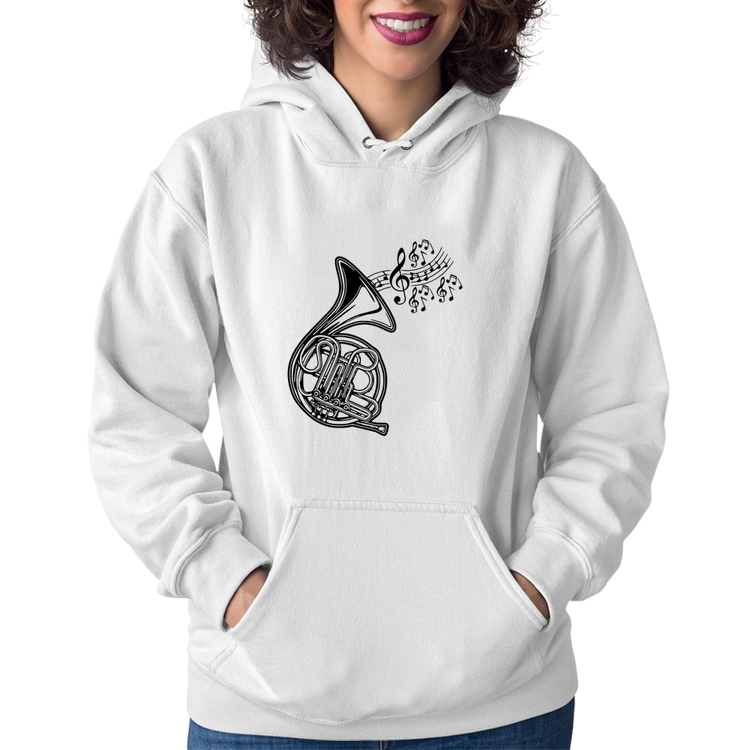 Moletom Feminino Trompa Notas Musicais - Branco