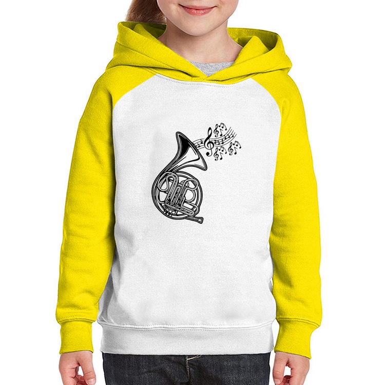 Moletom Infantil Trompa Notas Musicais - Branco/Amarelo