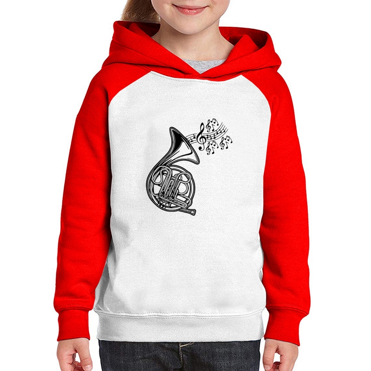 Moletom Infantil Trompa Notas Musicais - Branco/Vermelho