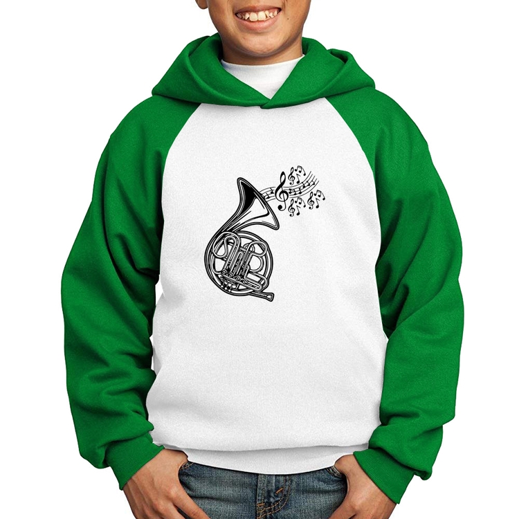 Moletom Infantil Trompa Notas Musicais - Branco/Verde