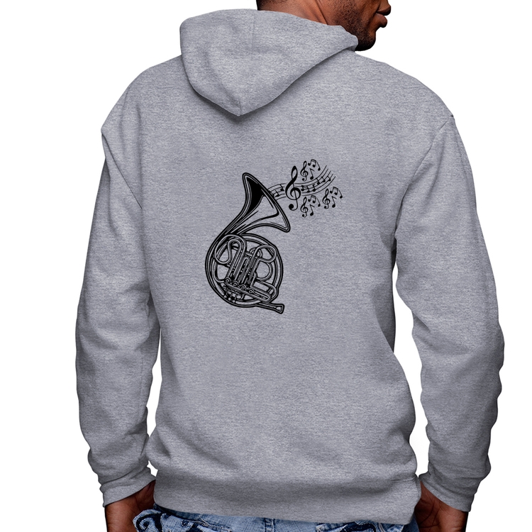 Blusa Moletom Trompa Notas Musicais Masculina com Capuz e Zíper - Mescla