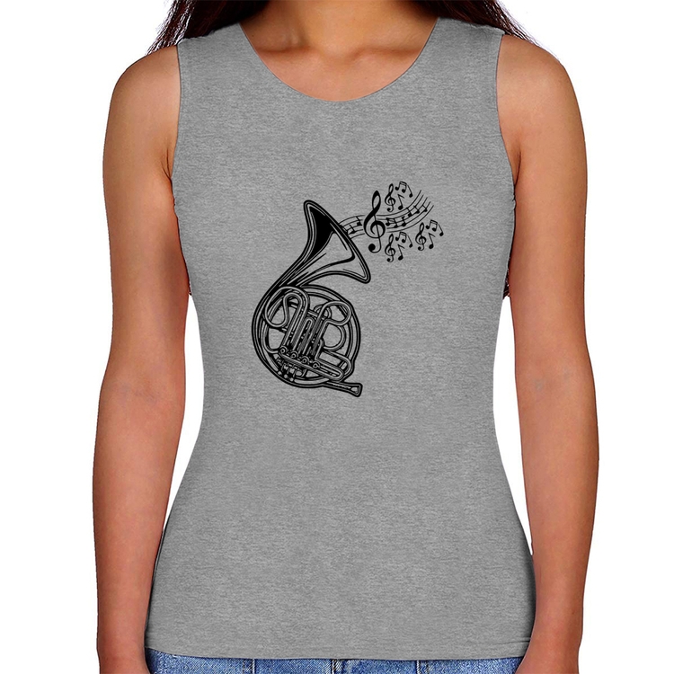 Regata Feminina Trompa Notas Musicais - Cinza