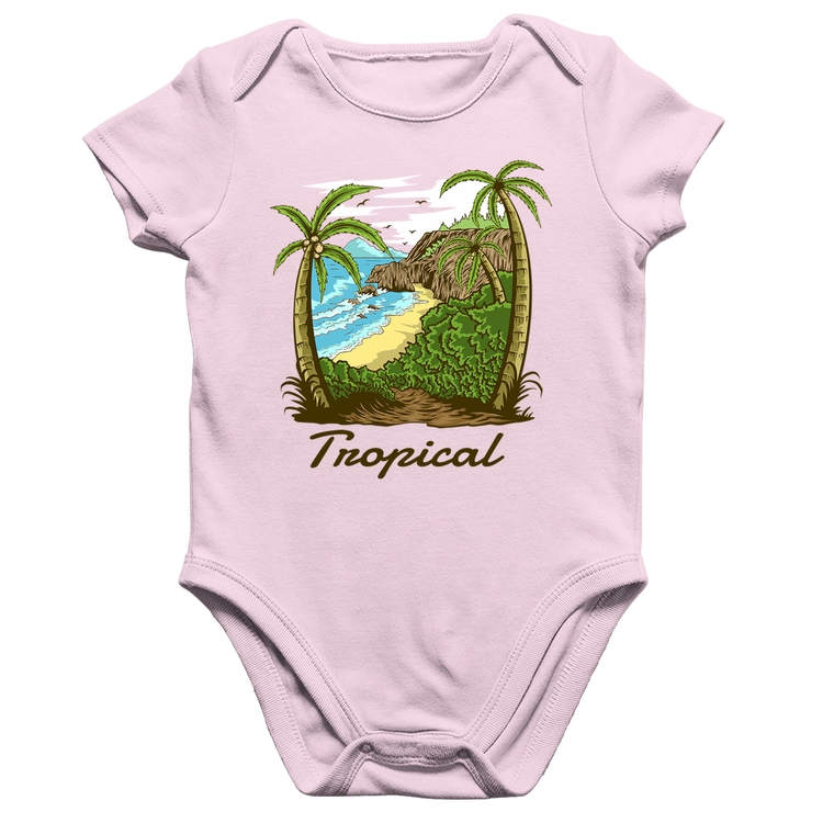 Body Bebê Algodão Tropical Beach - Rosa Bebê
