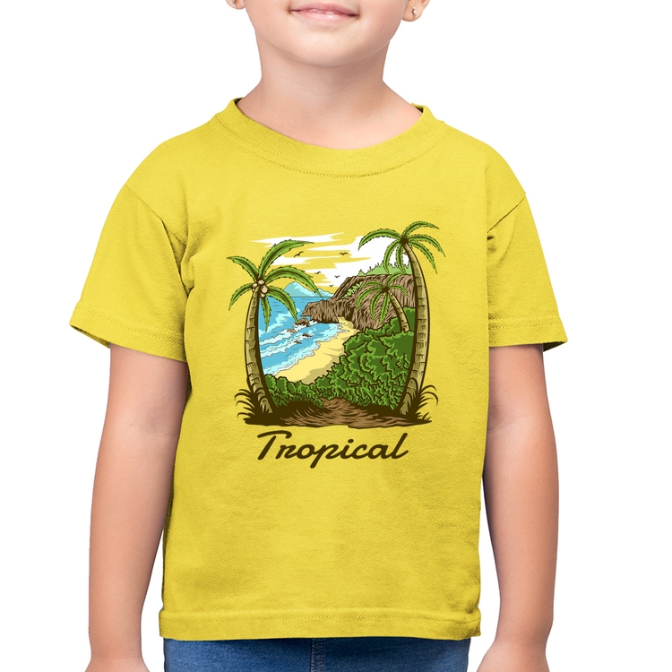 Camiseta Algodão Infantil Tropical Beach - Amarelo Canário