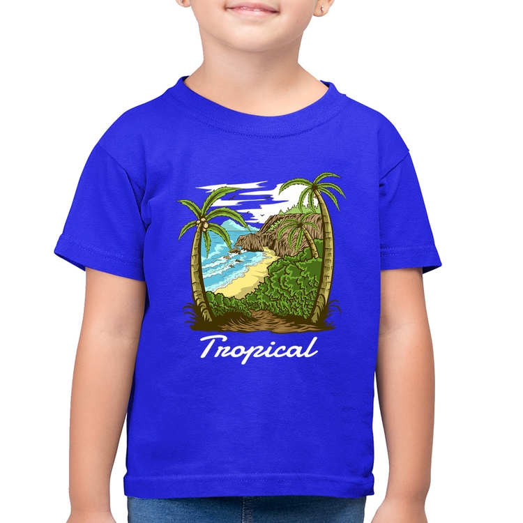 Camiseta Algodão Infantil Tropical Beach - Azul Royal