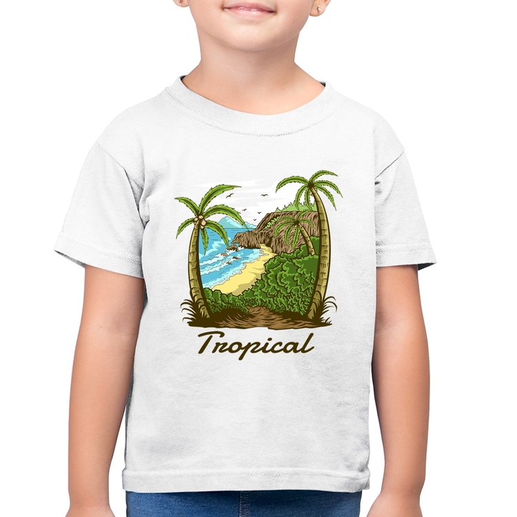 Camiseta Algodão Infantil Tropical Beach - Branca