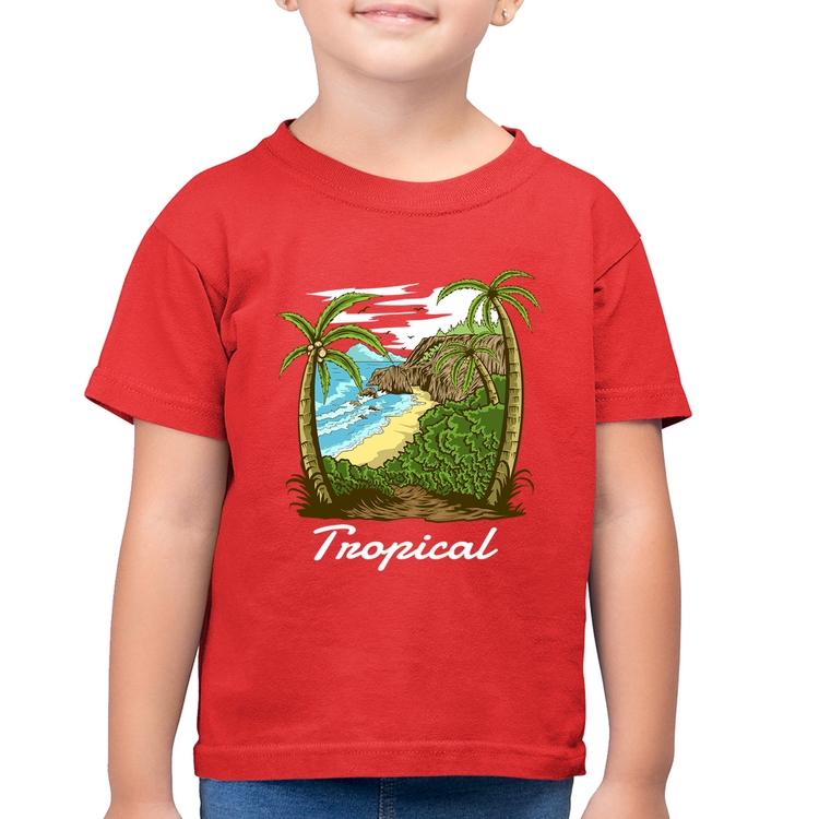 Camiseta Algodão Infantil Tropical Beach - Vermelha