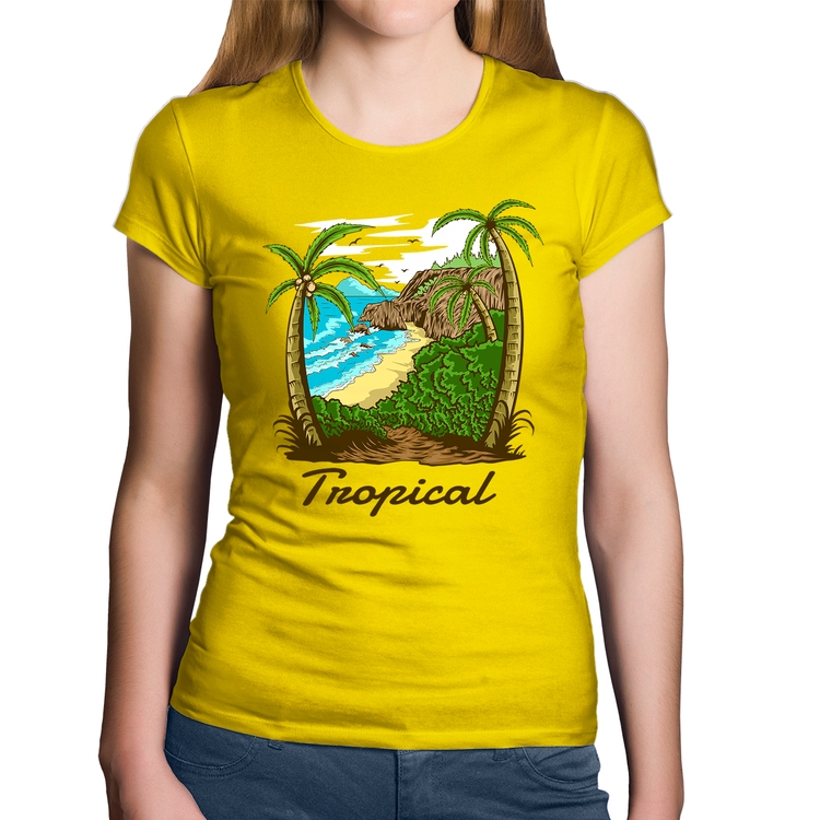 Baby Look Algodão Tropical Beach - Amarela