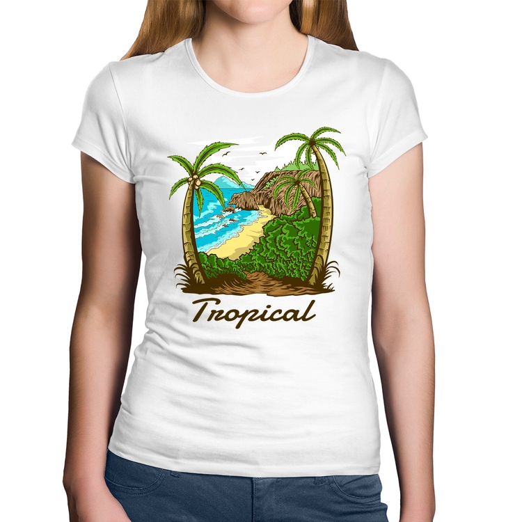 Baby Look Algodão Tropical Beach - Branca