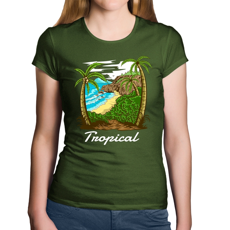 Baby Look Algodão Tropical Beach - Musgo