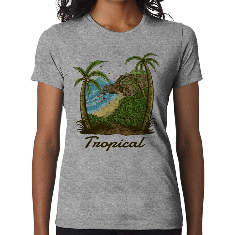 Baby Look Tropical Beach - Cinza