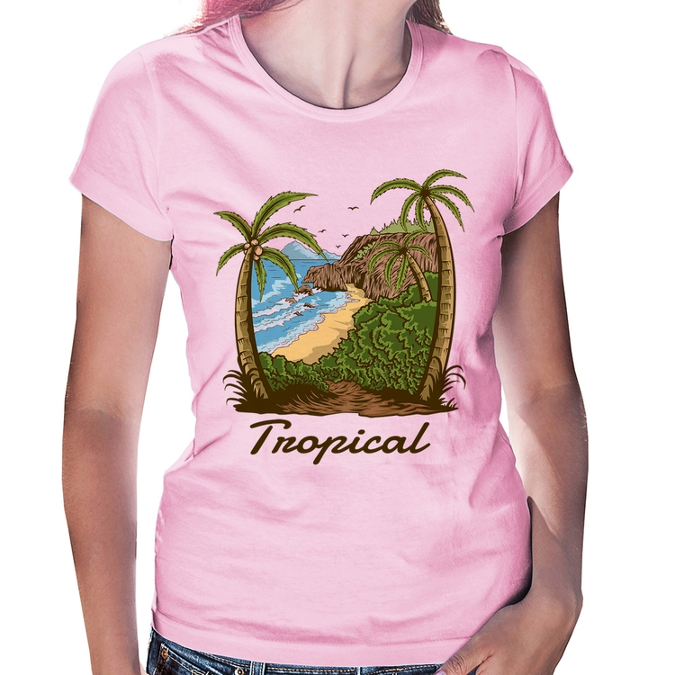 Baby Look Tropical Beach - Rosa Bebê