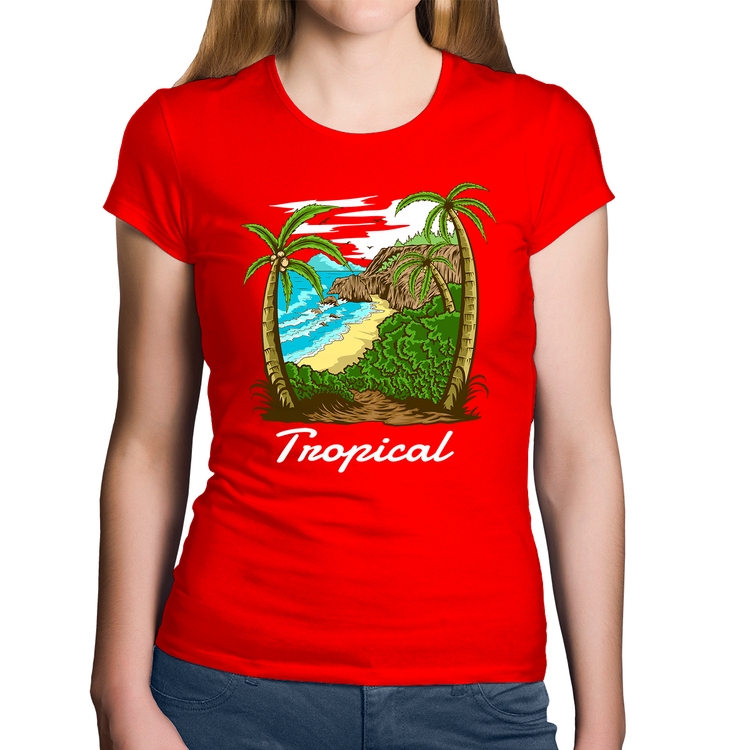 Baby Look Algodão Tropical Beach - Vermelha