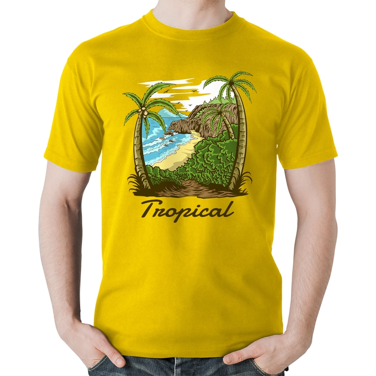 Camiseta Algodão Tropical Beach - Amarela