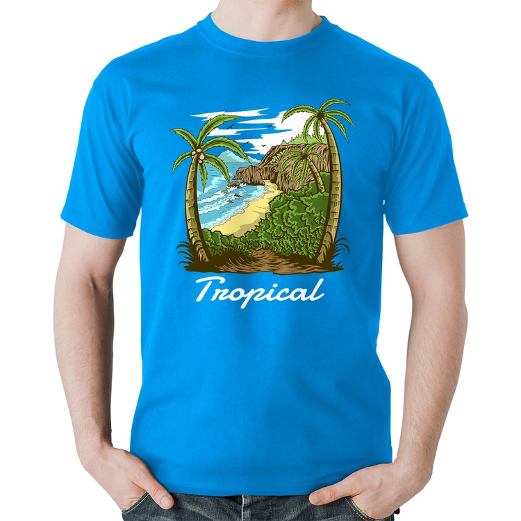 Camiseta Algodão Tropical Beach - Azul
