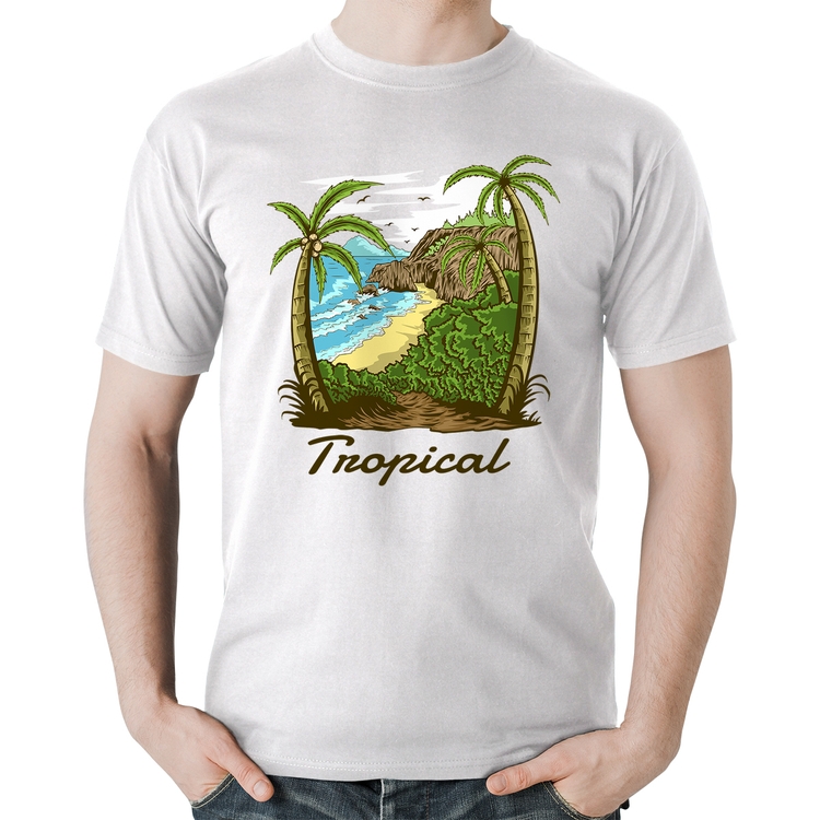 Camiseta Algodão Tropical Beach - Branca