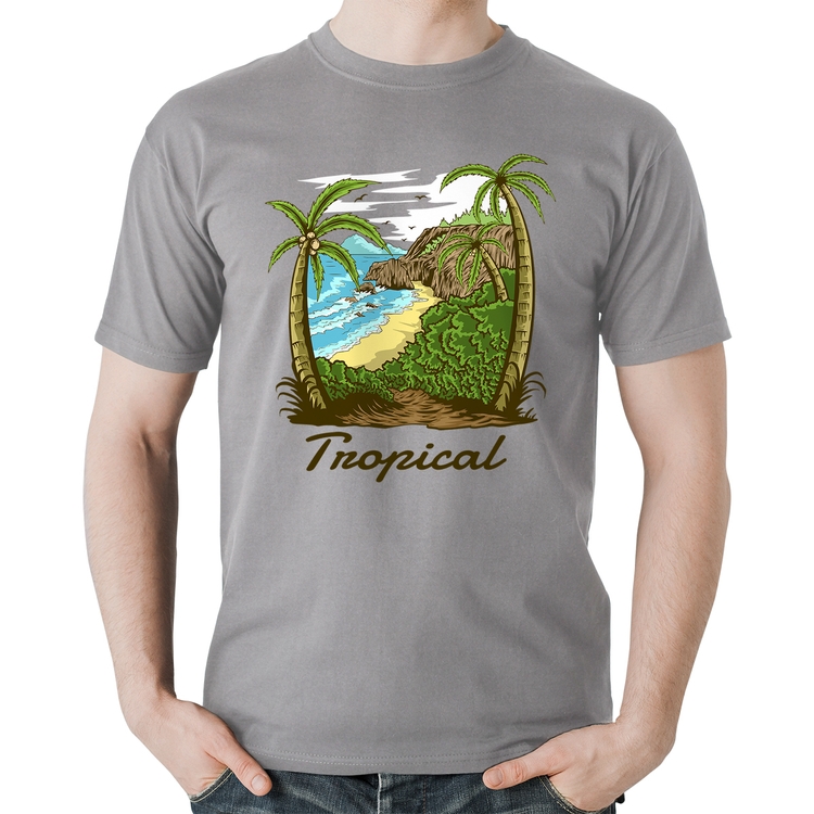 Camiseta Algodão Tropical Beach - Cinza