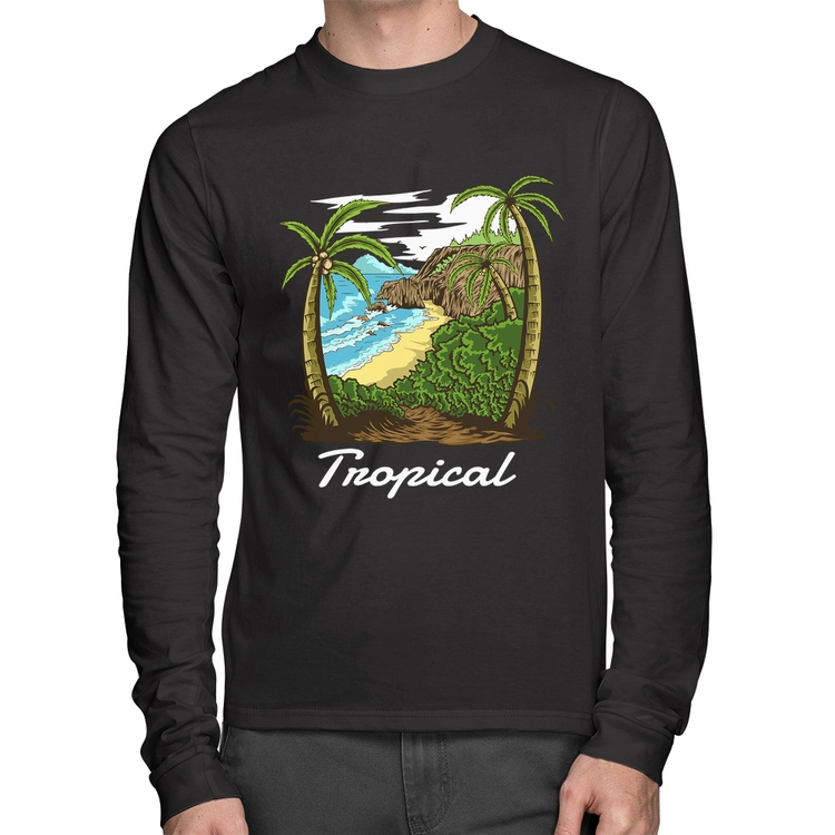 Camiseta Algodão Tropical Beach Manga Longa