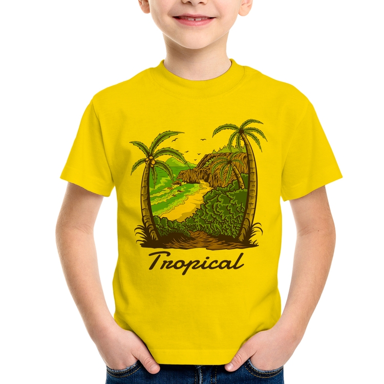 Camiseta Infantil Tropical Beach - Amarela